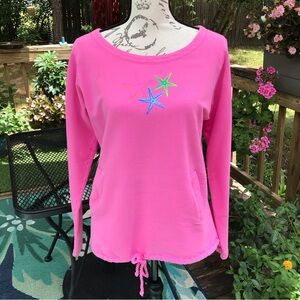 Fresh Produce Pink Sweatshirt Starfish Kangaroo Pockets Scoop Neck Size XS/Small